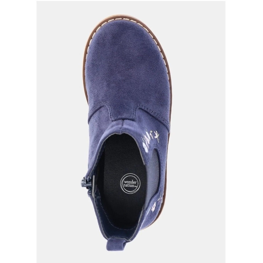 Size 12 Toddler Girls Chelsea Boots, Blue with Floral Embroidery | Wonder Nation - Picture 2 of 4